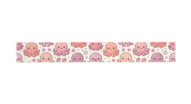 Cute pink octopus and bubbles pattern on decorative washi tape strip