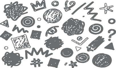 Obraz premium Collection of simple black hand drawn outline shapes arrows and symbols isolated on white background for web design.