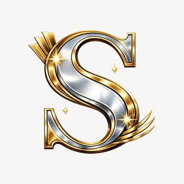 Elegant metallic letter 'S' with gold accents and sparkling details.