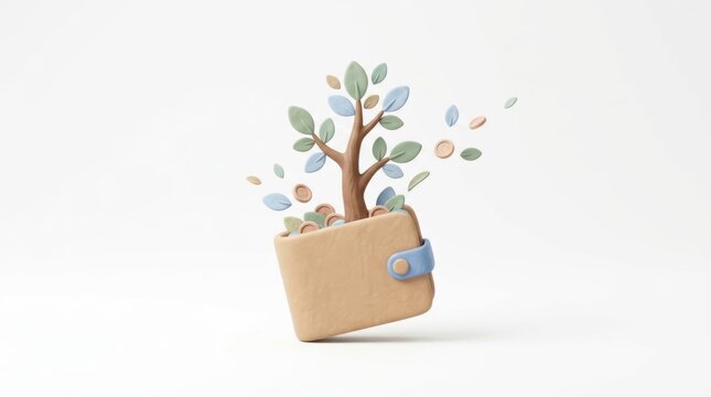 Money tree growing from wallet symbolizing financial growth and investment