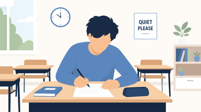 Student taking a test in a classroom setting.