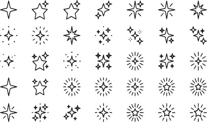 Fototapeta premium Star icons set. collection of shining star. sparkle, twinkle, glittering effect linear symbols.