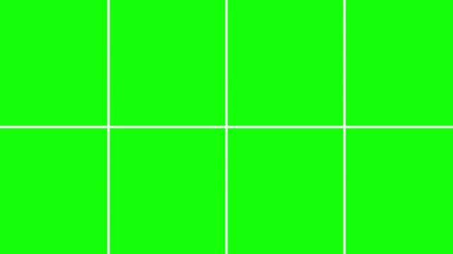 eight Window Frame Grid Transition Elements, Split Screen 2D Motion Graphics Animation on Green Screen