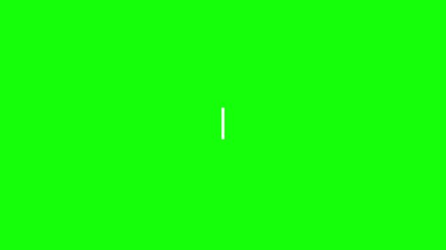 White blinking typing cursor text animation on green screen background.