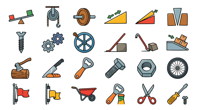 Simple machines icon set for physics science education