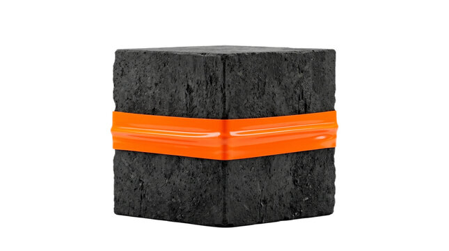 A black cube with an orange band wrapped around it on transparent background Typical brazilian food,