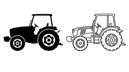 Farm Tractor Silhouette In Black And White Agricultural Machinery © Imagevector