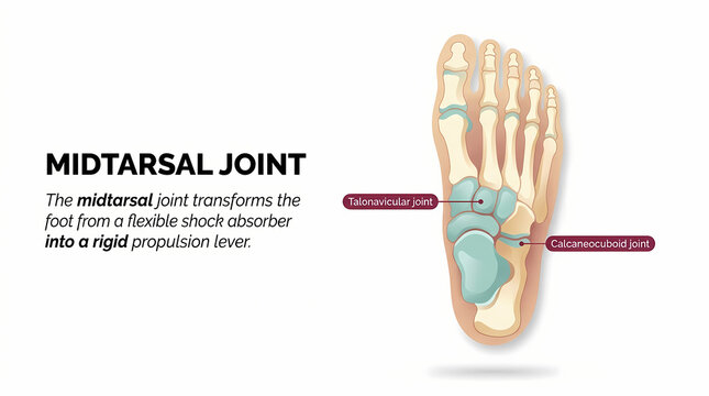 Detailed anatomical view of the midtarsal joint within the human foot structure.
