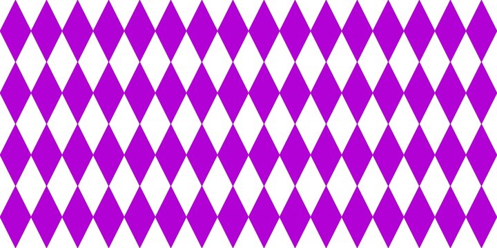 Purple and white diamond seamless pattern background. Vibrant harlequin rhombus geometric.