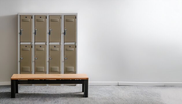 modern locker and bench near white wall