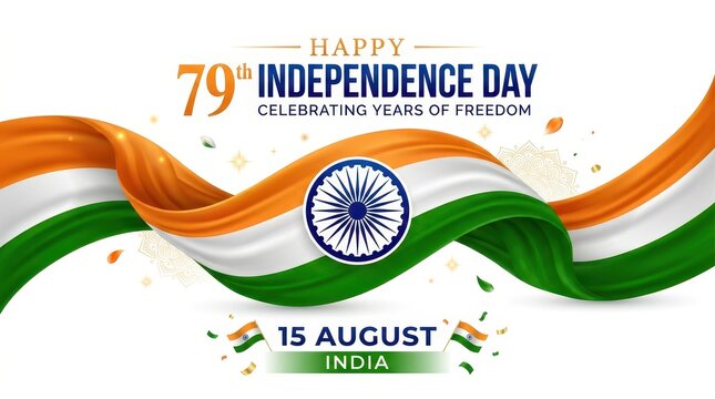 Indian independence day celebration background featuring wavy tri color flag graphic representing patriotic pride and national unity on fifteenth august annual holiday