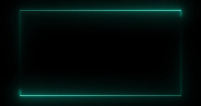 Seamless loop animation rectangle picture frame with two neon line 4K video motion graphic on black background. Neon light rectangle moving frame