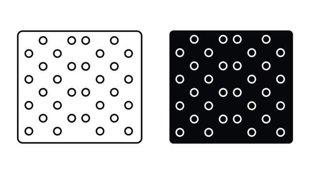 Set of perforated metal sheets, seamless pattern of holes in a square plate, vector illustration isolated on white background