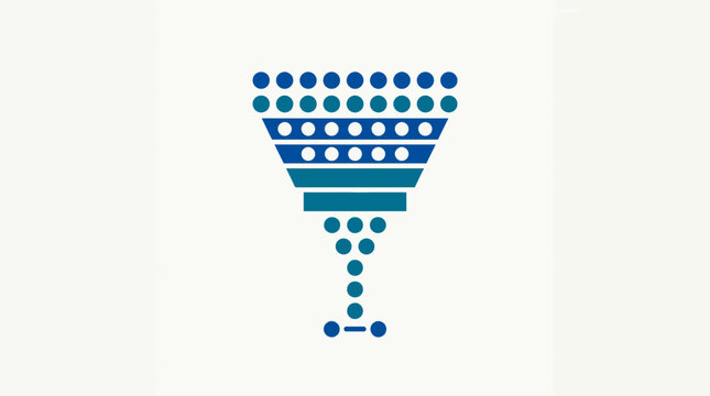 Blue dotted sales funnel logo icon.