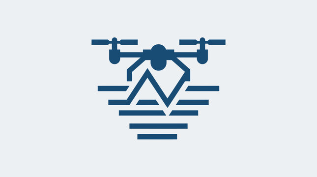 Blue drone delivery icon carrying package over waves.