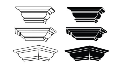 Set of architectural molding elements, classic decorative cornice, vector illustration isolated on white background © Shahriyar