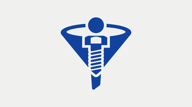 Blue funnel icon integrated with screw and bolt design