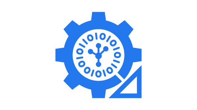 Blue gear logo with binary code