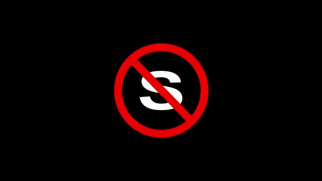 Red prohibition sign with white letter s inside against black background prohibition no smoking ban warning caution alert.