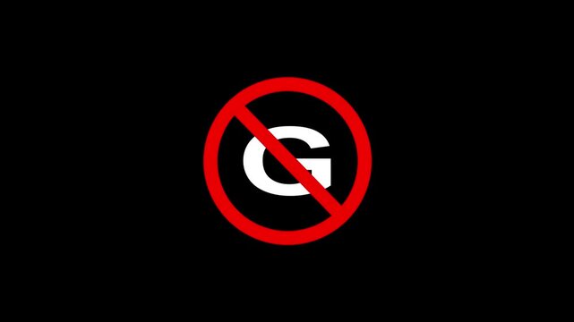 No G letters on a black background, a prohibition sign with a red circle and a white letter G inside.