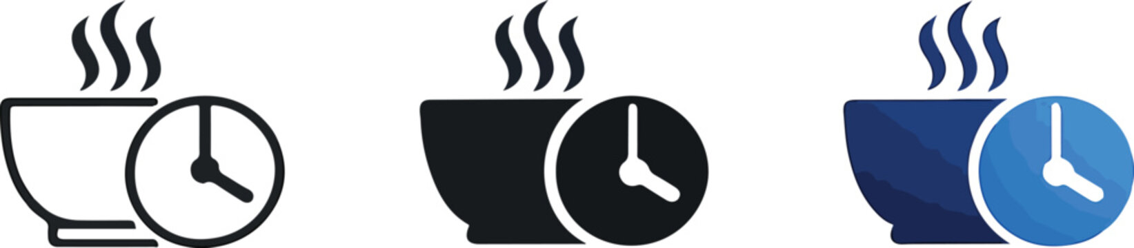 
Coffee break icon with cup and clock symbol. Concept of break time, coffee pause, work rest, office routine, morning drink, caffeine energy and daily 