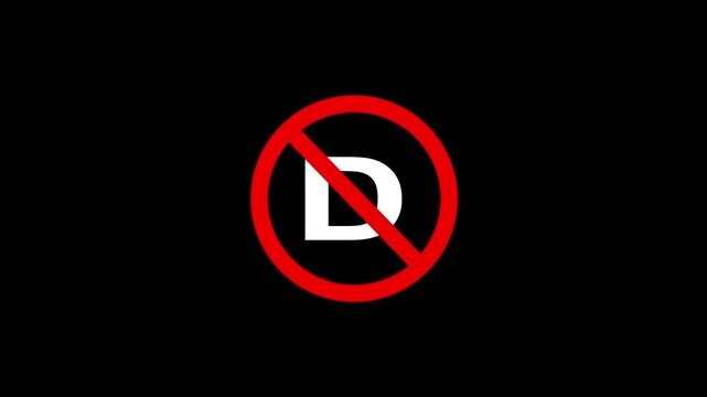 Forbidden sign with letter d on black background visual warning signal concept for restricted access notice.
