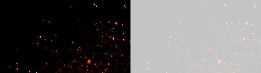 Flying Flame Embers PNG with Orange Fire Sparks, Bright Heat Glow, Transparent Isolated Background for Creative Energy Design. © Rustam