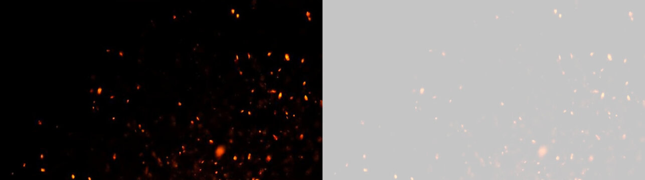 Flying Flame Embers PNG with Orange Fire Sparks, Bright Heat Glow, Transparent Isolated Background for Creative Energy Design.