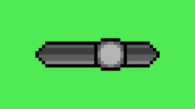 horizontal iron slider navigation animation in pixel art style with green screen background