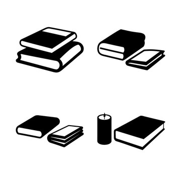 Stacked books and pencil icon set - Minimalist vector icons showing books, notebooks, and a pencil arranged in a clean, organized style for educational or office themes.