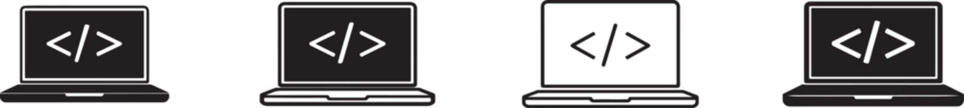 Web page code icon vector set with HTML source symbols. Clean website markup illustration collection.