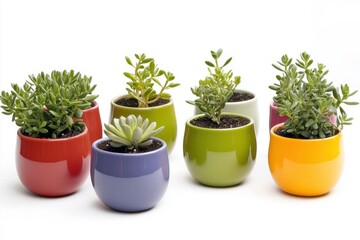 Fototapeta premium Colorful Ceramic Pots Holding Assorted Indoor Succulent Plants