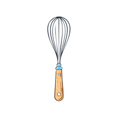 Fototapeta premium Simple illustration of a wire whisk with a wooden handle for cooking and baking