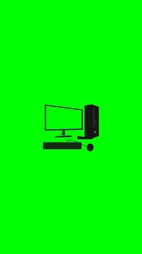 Desktop computer with monitor, keyboard, mouse, and tower on a green background