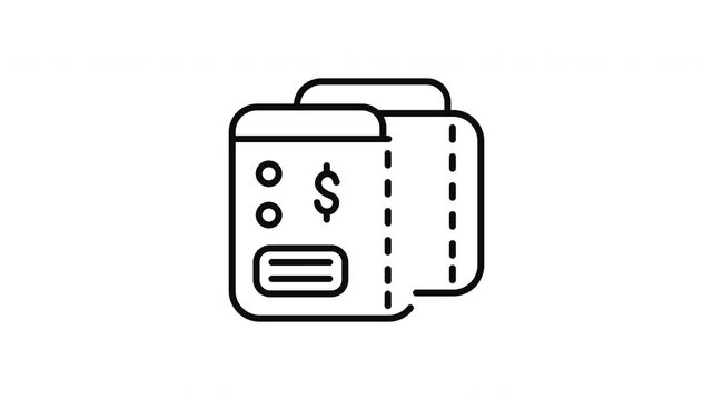 Minimalist outline animation of simple classic wallet drawing on and fading out. Features a clean pop up style in 3 color setups.