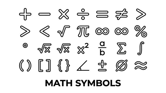 Bold outline math symbols for worksheets