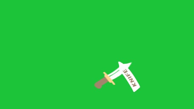An animation of a knife cutting another knife on a green screen background for video editing projects