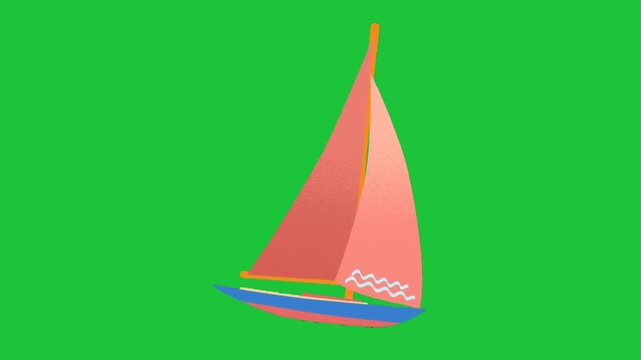 Red sailboat sailing on water on a green background loop animation ocean voyage travel vacation concept