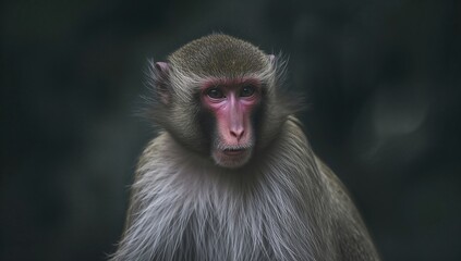 Fototapeta premium Baboons Face Closeup with Soft Lighting in Dark Background
