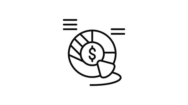 Minimalist outline animation of financial budgeting pie chart with dollar drawing on and fading out. Features a clean pop up style in 3 color setups.