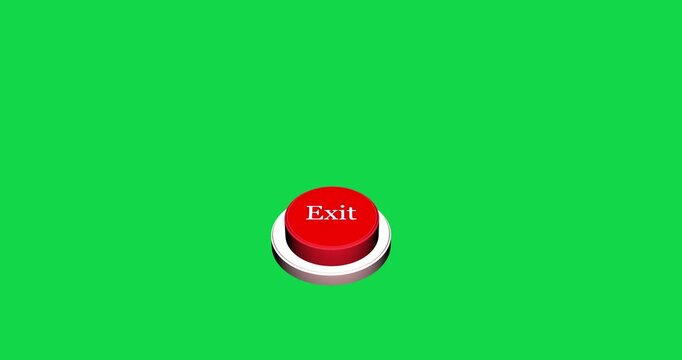 Pressing 3D exit button animation. With exit button text being pressed down on a transparent background pressing exit button high quality 4k footage animation