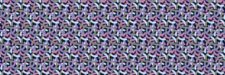 Fototapeta premium Vibrant intertwined colorful lines pattern. Abstract seamless background with dense maze ribbons on dark. Ornament for textile, fabric, paper, interior decoration, cover