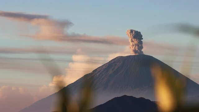 Cinematic Time-Lapse of Mount Semeru Erupting at Sunrise in Bromo Tengger Semeru National Park, Indonesia
