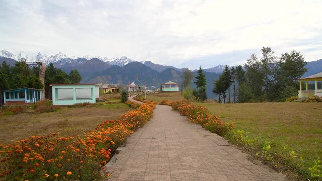 Nanda Devi Temple Scenic Pathway With Snow Capped Panchachuli Peaks Munsyari