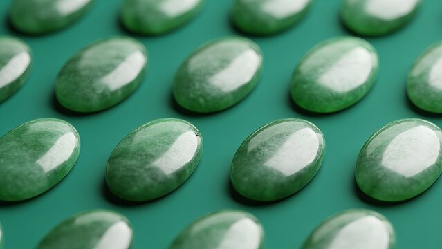 emerald green oval shaped jade stones background
