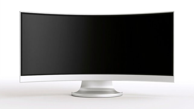 Modern Curved Ultra-Wide Computer Monitor or TV with Silver Stand Isolated on White Background