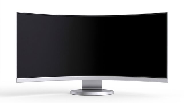 Curved Widescreen Computer Monitor with Blank Black Screen Isolated on White Background