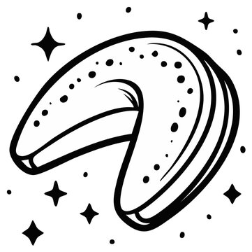 Fortune Cookie Graphic Illustration with Stars Symbolizing Mysticism and Good Luck