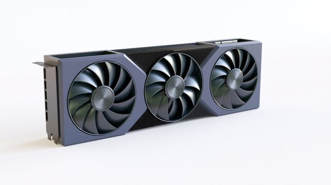 Modern High-Performance Graphics Card with Triple Fan Cooling System Isolated on White Background