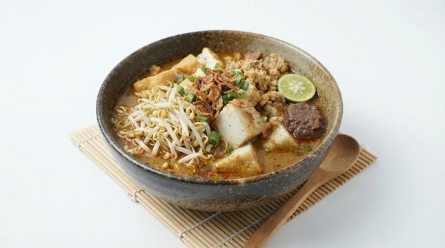 Lontong Balap Traditional East Java Dish Isolated on White Background